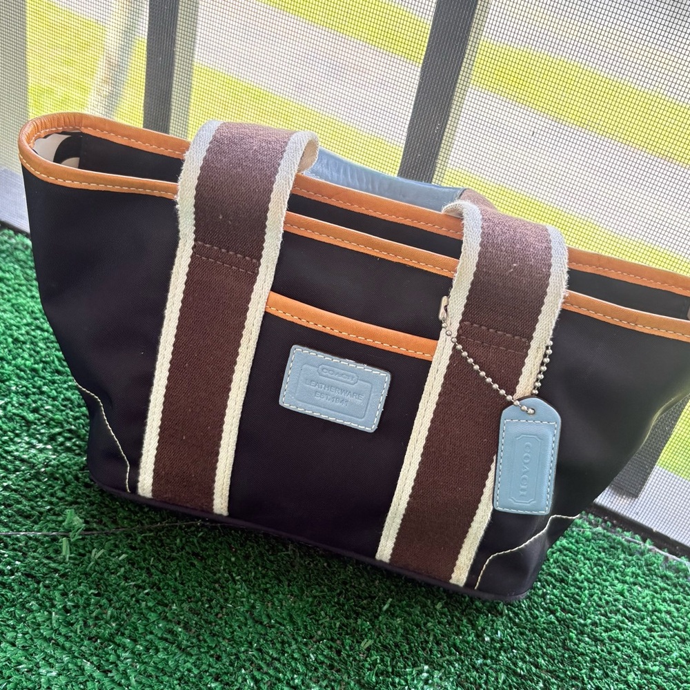 Coach Hampton Black Nylon, Leather Trim Tote Mini Bag